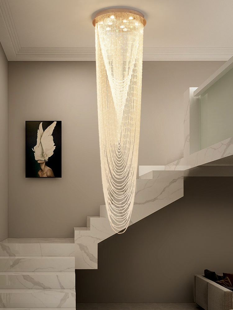 Extra Large Affordable Luxury Tiered Tassel Watefall Crystal Chandelier for Spiral Staircase/Villa/Hotel Lobby/Foyer