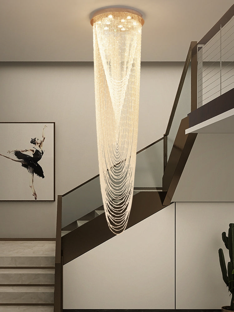 Extra Large Affordable Luxury Tiered Tassel Watefall Crystal Chandelier for Spiral Staircase/Villa/Hotel Lobby/Foyer