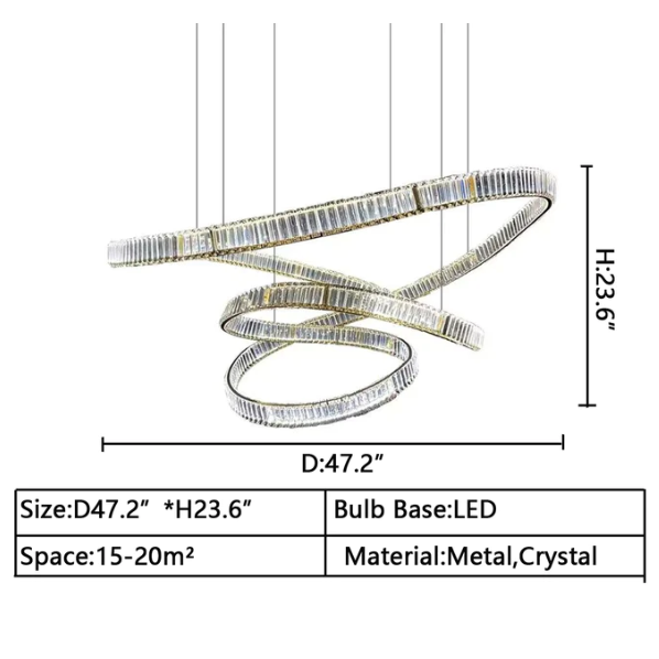 D47.2"*H23.6" Elegant Restaurant Rings Crystal Chandelier Foyer Living Room Ceiling Pendant Light Fixture