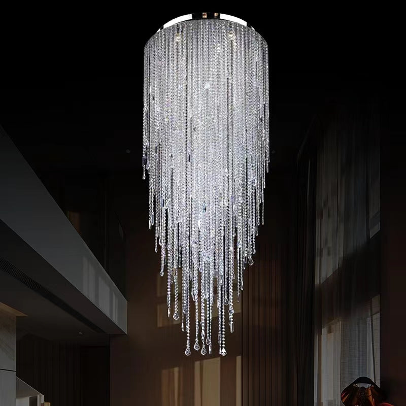 Extra Large Flush Mount Crystal Tassel Pendant Chandelier for Living Room/High-Ceiling Room/Foyer