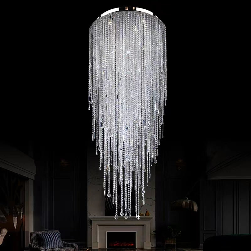 Extra Large Flush Mount Crystal Tassel Pendant Chandelier for Living Room/High-Ceiling Room/Foyer