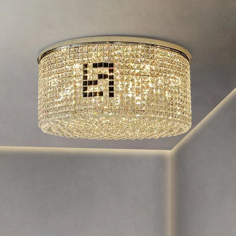 Designer Model Flush Mount Crystal Pendant Round Chandelier for Living/Dining Room/Study