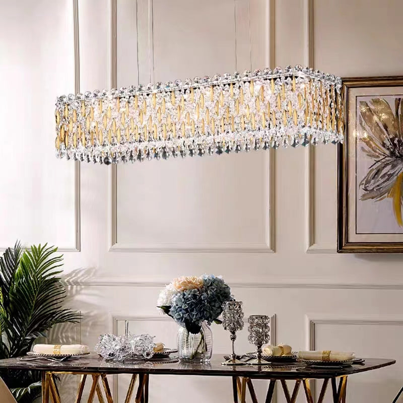 Extra Large Luxury Rectangle Crystal Pendant Chandelier for Living/Dining Room/Kitchen Island