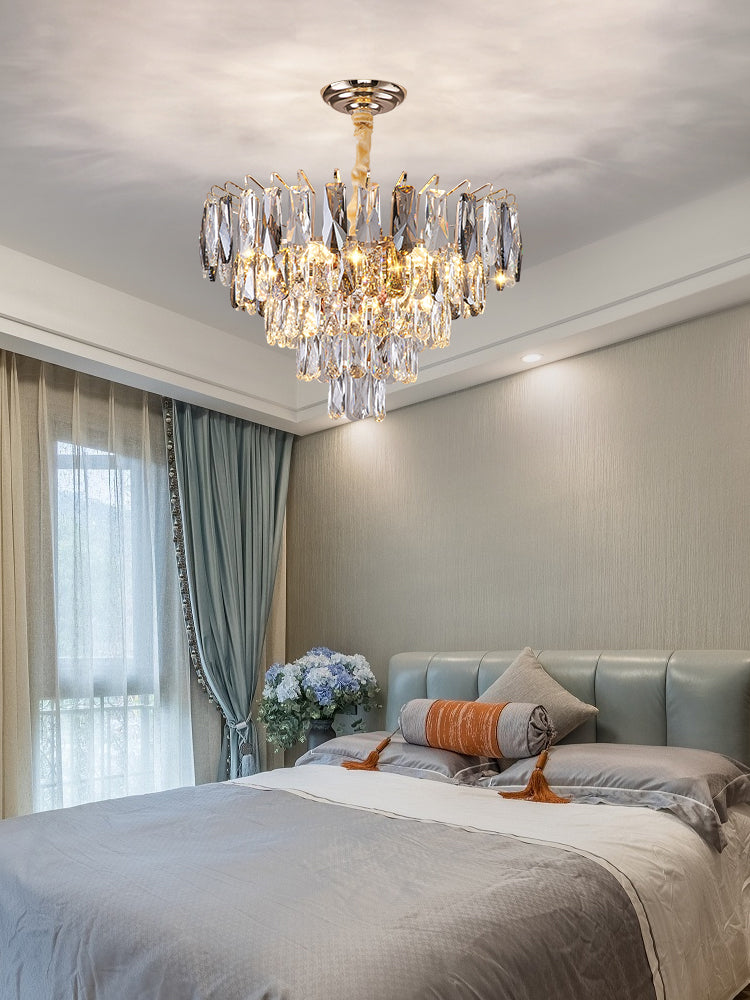 Modern Light Luxury Tiered Crystal Pendant Chandelier for Living/Dining Room/Bedroom