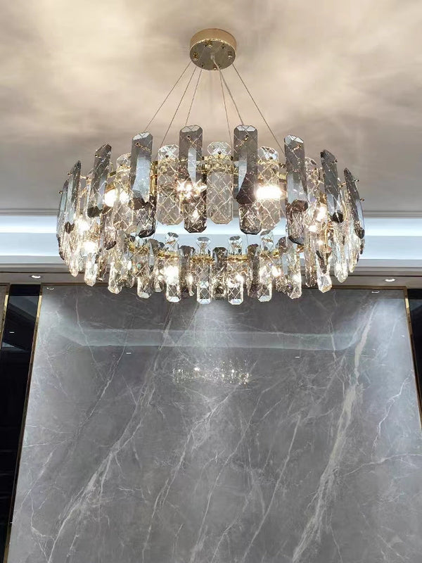 Modern Smoky Gray Crystal Chandelier Gleamy Light Fixture for Living/Dining Room/ Bedroom/ Home Office