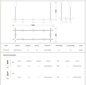 YX Module B Rectangular 2 Taper Spot Light Chandelier