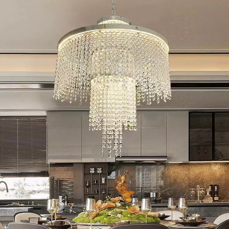Crystal Chandelier Silver Finish Ceiling Mount Light Fixture for Living Room Dining Room