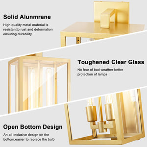 21" Gold Outdoor Wall Sconce with Glass Shade, Waterproof