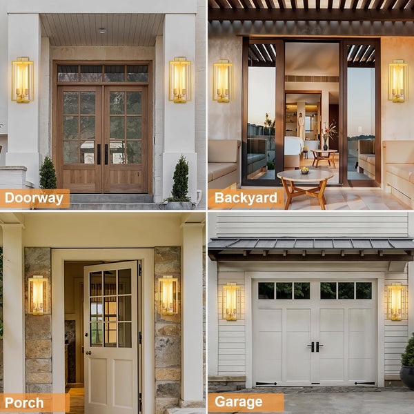 21" Gold Outdoor Wall Sconce with Glass Shade, Waterproof