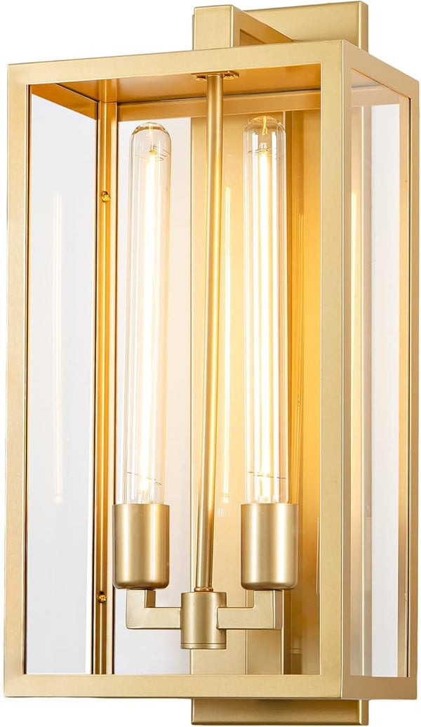 21" Gold Outdoor Wall Sconce with Glass Shade, Waterproof