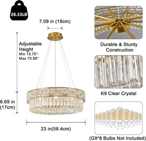 23" Gold Crystal 8-Light Round Chandelier for Elegant Interiors