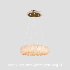 24 - 47 Inch Round Clear Geode Quartz Crystal Ring Pendant Light Modern Chandelier for Living Room - Arialamps