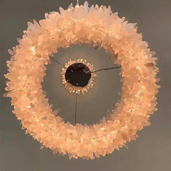 24 - 47 Inch Round Clear Geode Quartz Crystal Ring Pendant Light Modern Chandelier for Living Room - Arialamps