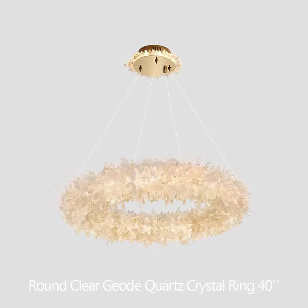 24 - 47 Inch Round Clear Geode Quartz Crystal Ring Pendant Light Modern Chandelier for Living Room - Arialamps