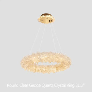 24 - 47 Inch Round Clear Geode Quartz Crystal Ring Pendant Light Modern Chandelier for Living Room - Arialamps