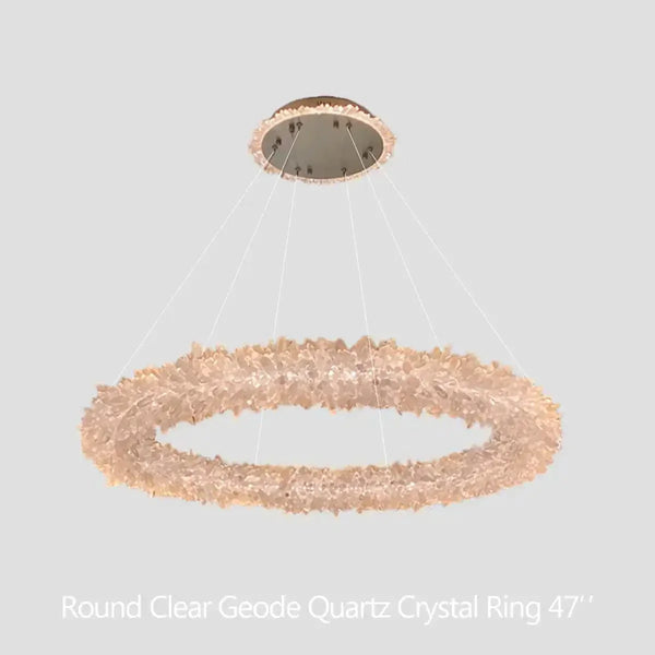 24 - 47 Inch Round Clear Geode Quartz Crystal Ring Pendant Light Modern Chandelier for Living Room - Arialamps