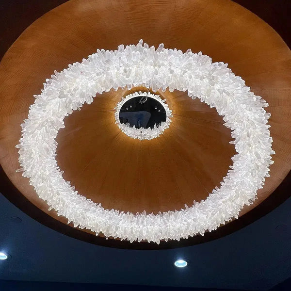 24 - 47 Inch Round Clear Geode Quartz Crystal Ring Pendant Light Modern Chandelier for Living Room - Arialamps