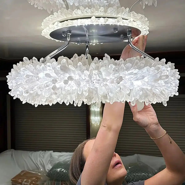 24 - 47 Inch Round Clear Geode Quartz Crystal Ring Pendant Light Modern Chandelier for Living Room - Arialamps