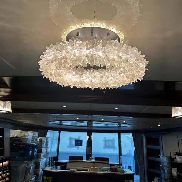 24 - 47 Inch Round Clear Geode Quartz Crystal Ring Pendant Light Modern Chandelier for Living Room - Arialamps