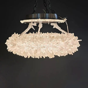 24 - 47 Inch Round Clear Geode Quartz Crystal Ring Pendant Light Modern Chandelier for Living Room - Arialamps