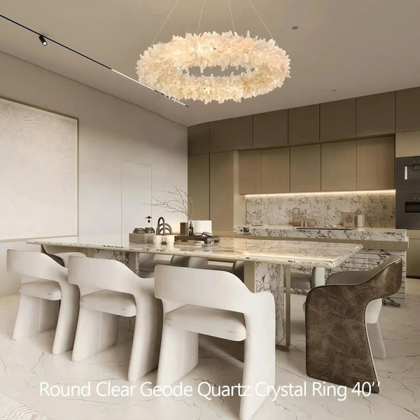 24 - 47 Inch Round Clear Geode Quartz Crystal Ring Pendant Light Modern Chandelier for Living Room - Arialamps