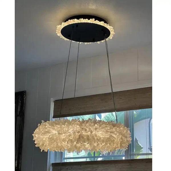 24 - 47 Inch Round Clear Geode Quartz Crystal Ring Pendant Light Modern Chandelier for Living Room - Arialamps