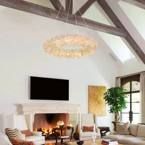 24 - 47 Inch Round Clear Geode Quartz Crystal Ring Pendant Light Modern Chandelier for Living Room - Arialamps