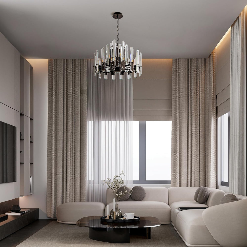 24" Black Modern Crystal Chandelier with Adjustable Height