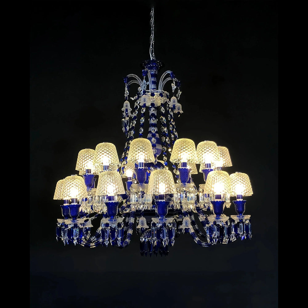 24 Lights Chandelier Blue & Clear Crystal Lighting - Arialamps