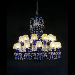 24 Lights Chandelier Blue & Clear Crystal Lighting - Arialamps