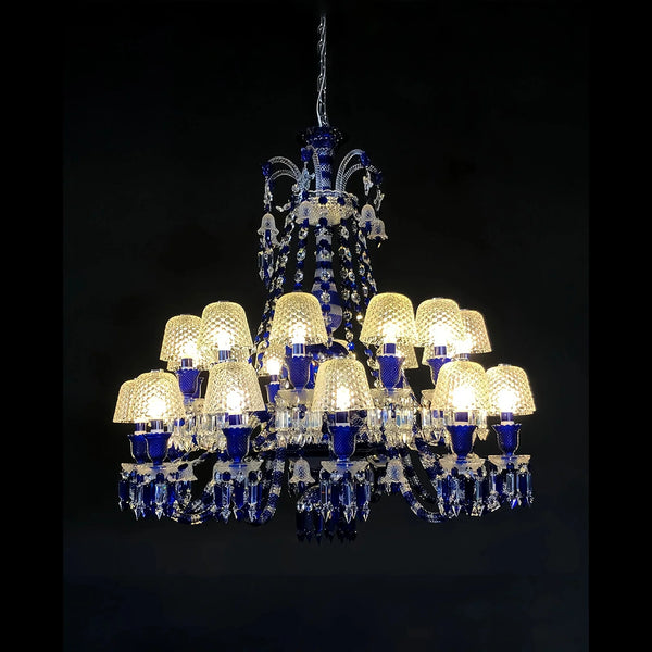 24 Lights Chandelier Blue & Clear Crystal Lighting - Arialamps