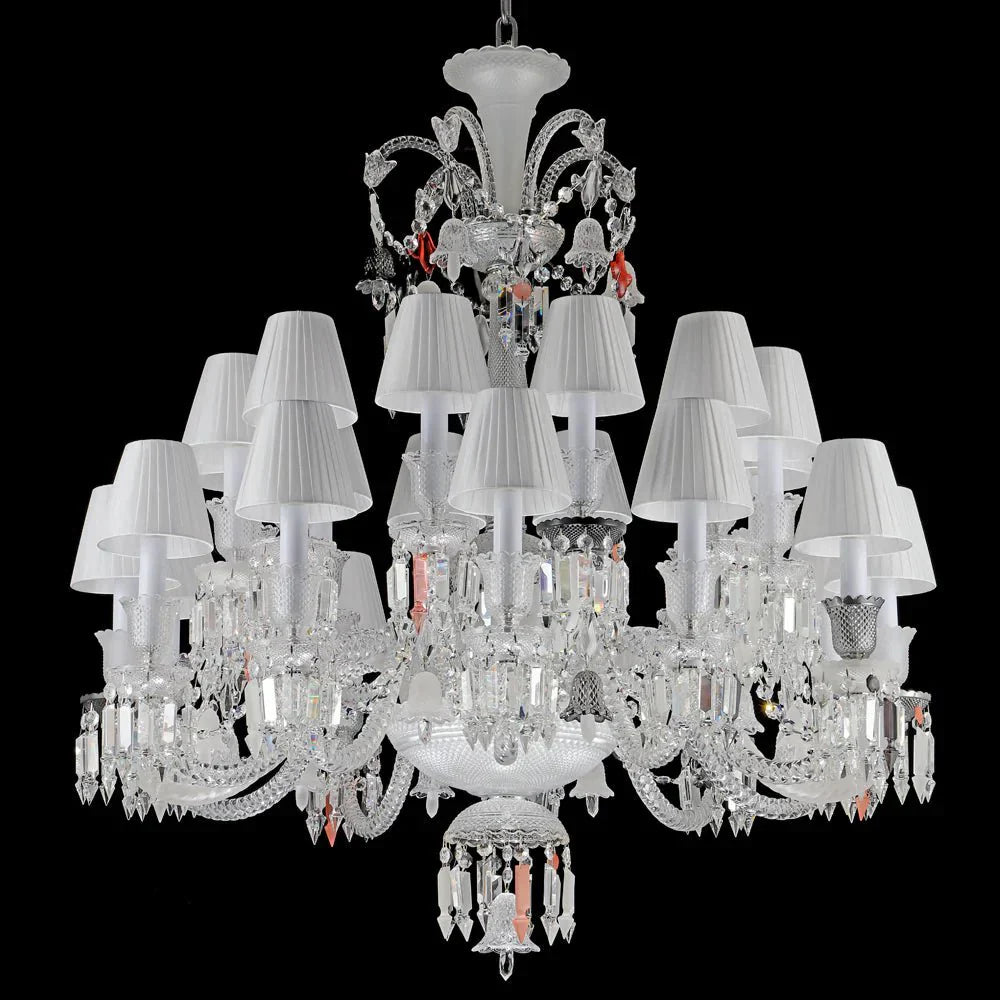 24 Lights Premium Crystal Chandelier with Lampshades - Arialamps