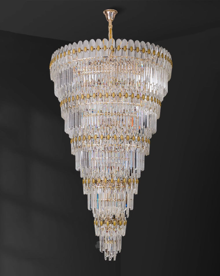 Aria Tiered Tapered Gold Crystal Chandelier