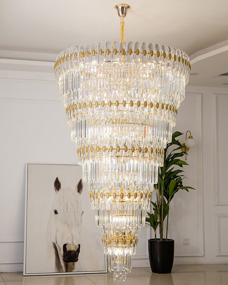 Aria Tiered Tapered Gold Crystal Chandelier
