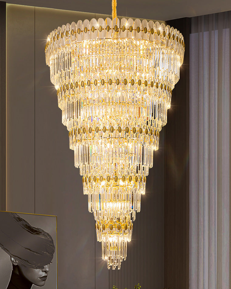 Aria Tiered Tapered Gold Crystal Chandelier
