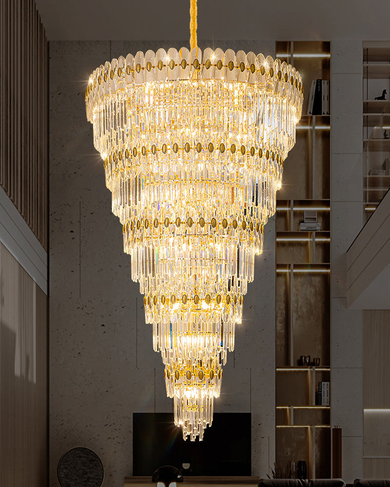 Aria Tiered Tapered Gold Crystal Chandelier