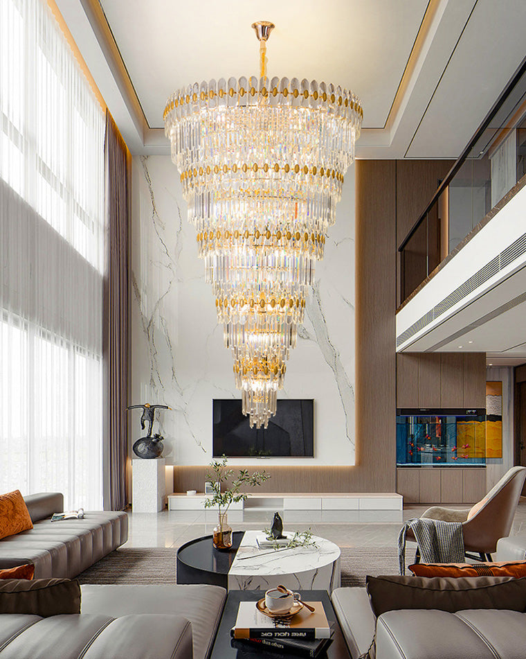 Aria Tiered Tapered Gold Crystal Chandelier