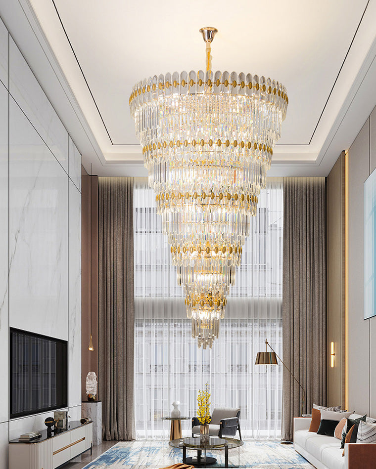 Aria Tiered Tapered Gold Crystal Chandelier