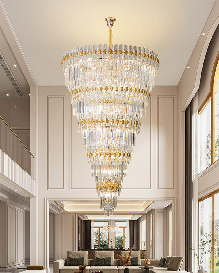 Aria Tiered Tapered Gold Crystal Chandelier
