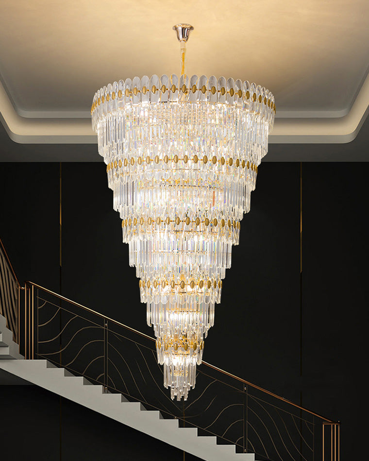 Aria Tiered Tapered Gold Crystal Chandelier