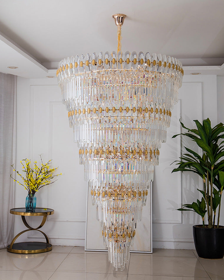 Aria Tiered Tapered Gold Crystal Chandelier