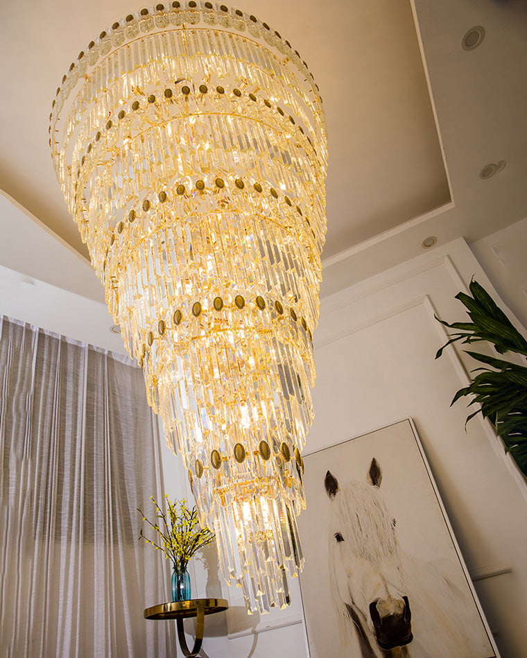 Aria Tiered Tapered Gold Crystal Chandelier