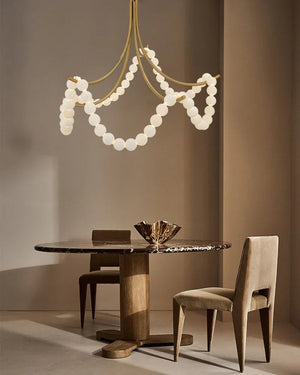 Cluster String Alabaster Beads Semi Flush Chandelier in Brass & Black Metal Rod American chandelier