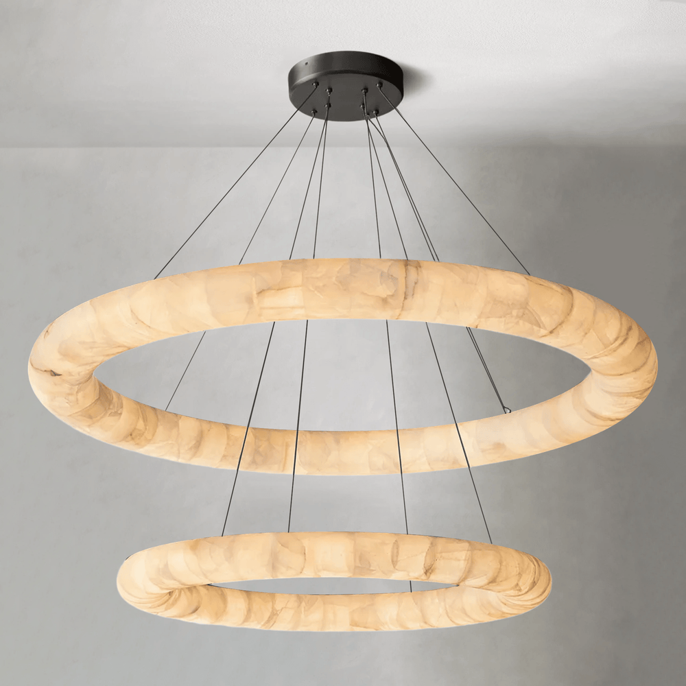 Rivaga Lisse Alabaster Two - Tiered Round Chandelier 61" - Arialamps