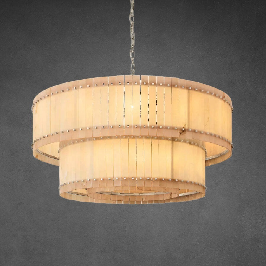 Lux Alabaster Round Tiered Chandelier 60″