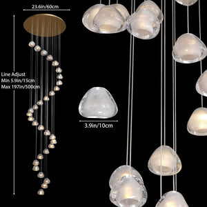 30-Light Gold Crystal Staircase Chandelier with Adjustable Bubble Shades