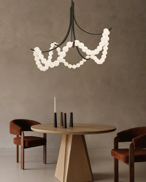 Cluster String Alabaster Beads Semi Flush Chandelier in Brass & Black Metal Rod American chandelier
