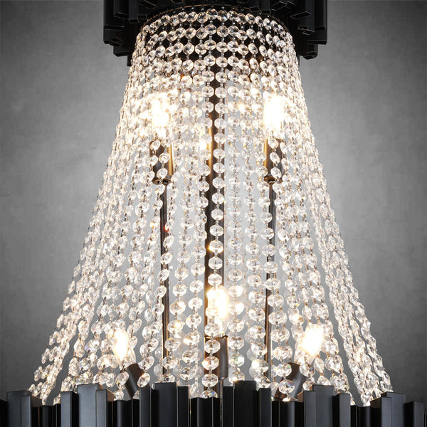 Inverted triangle crystal round pendant light