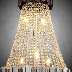 Inverted triangle crystal round pendant light