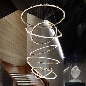 Aria Mamie Multi Rings Rock Crystal Chandelier for Staircase